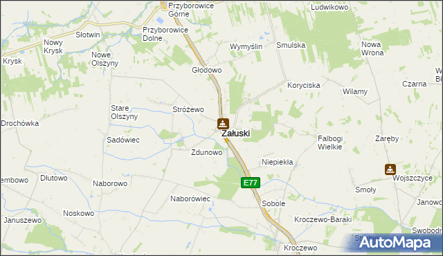 mapa Załuski powiat płoński, Załuski powiat płoński na mapie Targeo