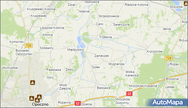 mapa Zameczek gmina Opoczno, Zameczek gmina Opoczno na mapie Targeo