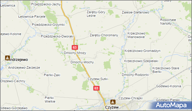 mapa Zaręby-Bindugi, Zaręby-Bindugi na mapie Targeo
