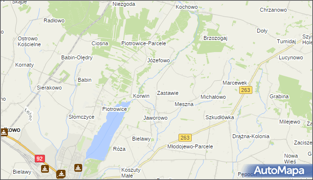 mapa Zastawie gmina Słupca, Zastawie gmina Słupca na mapie Targeo