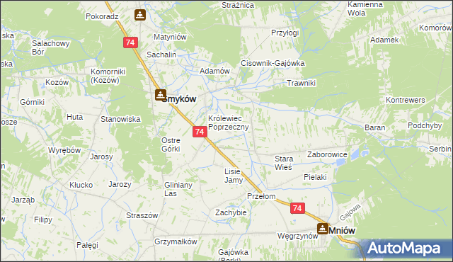 mapa Zastawie gmina Smyków, Zastawie gmina Smyków na mapie Targeo