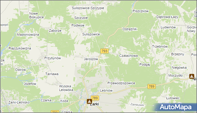 mapa Zawada gmina Żarki, Zawada gmina Żarki na mapie Targeo