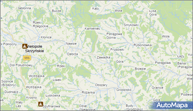 mapa Zawadka gmina Strzyżów, Zawadka gmina Strzyżów na mapie Targeo