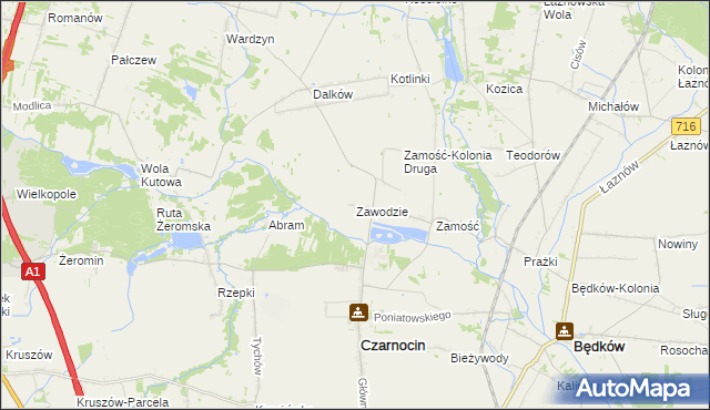 mapa Zawodzie gmina Czarnocin, Zawodzie gmina Czarnocin na mapie Targeo