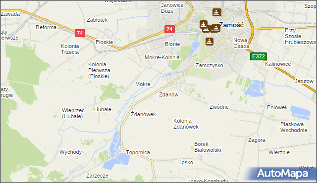 mapa Żdanów gmina Zamość, Żdanów gmina Zamość na mapie Targeo