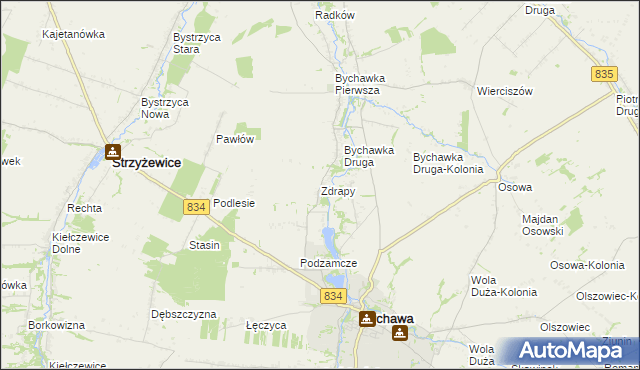 mapa Zdrapy gmina Bychawa, Zdrapy gmina Bychawa na mapie Targeo