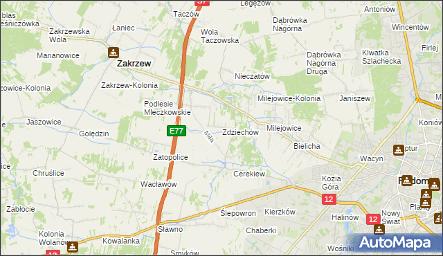 mapa Zdziechów gmina Zakrzew, Zdziechów gmina Zakrzew na mapie Targeo
