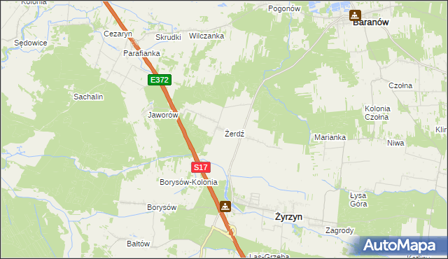 mapa Żerdź gmina Żyrzyn, Żerdź gmina Żyrzyn na mapie Targeo