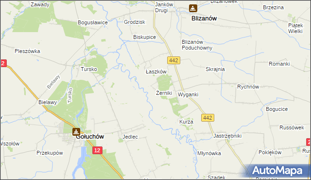 mapa Żerniki gmina Blizanów, Żerniki gmina Blizanów na mapie Targeo