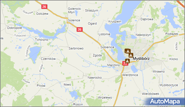 mapa Zgoda gmina Myślibórz, Zgoda gmina Myślibórz na mapie Targeo