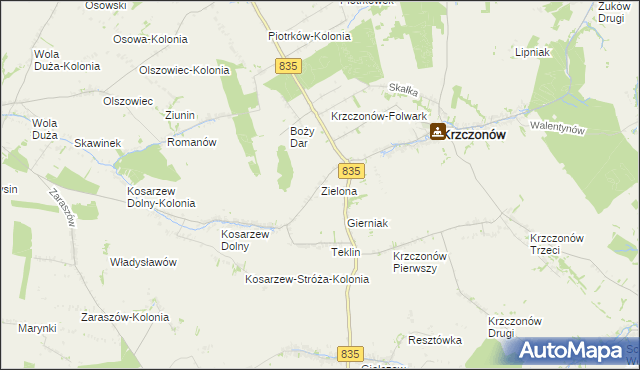 mapa Zielona gmina Krzczonów, Zielona gmina Krzczonów na mapie Targeo