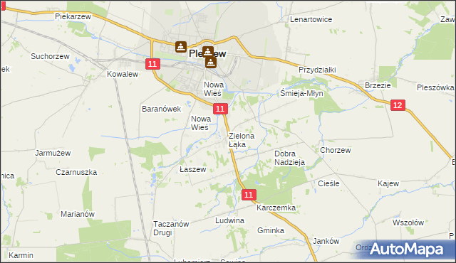 mapa Zielona Łąka gmina Pleszew, Zielona Łąka gmina Pleszew na mapie Targeo