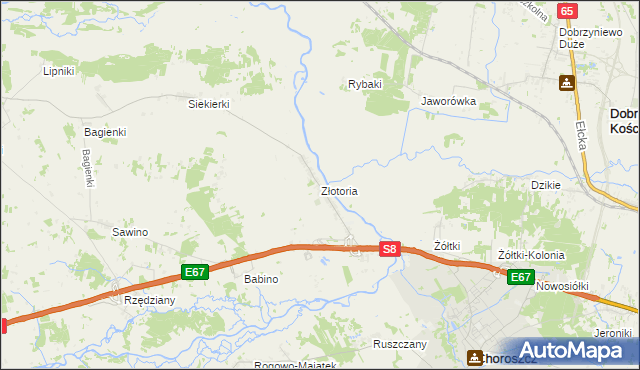 mapa Złotoria gmina Choroszcz, Złotoria gmina Choroszcz na mapie Targeo