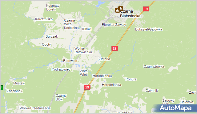 mapa Złotoria gmina Czarna Białostocka, Złotoria gmina Czarna Białostocka na mapie Targeo