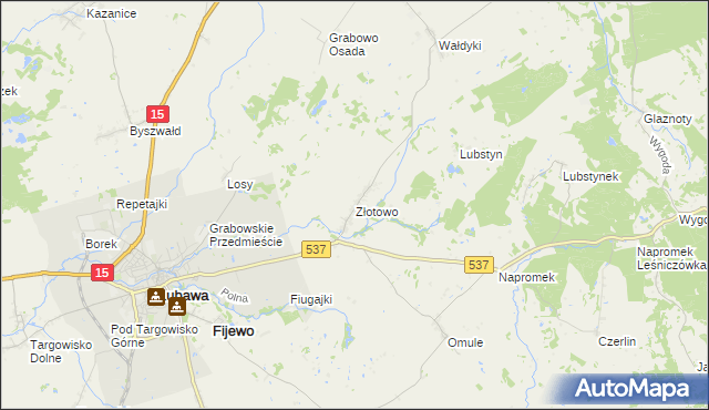 mapa Złotowo gmina Lubawa, Złotowo gmina Lubawa na mapie Targeo