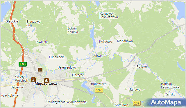 mapa Żółwin gmina Międzyrzecz, Żółwin gmina Międzyrzecz na mapie Targeo