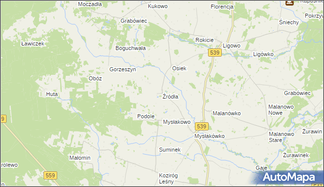 mapa Źródła gmina Tłuchowo, Źródła gmina Tłuchowo na mapie Targeo