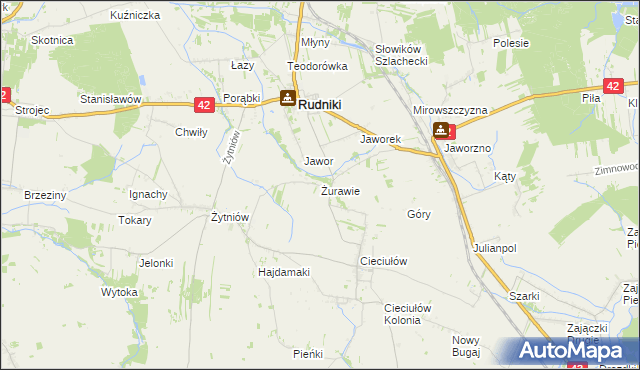 mapa Żurawie gmina Rudniki, Żurawie gmina Rudniki na mapie Targeo