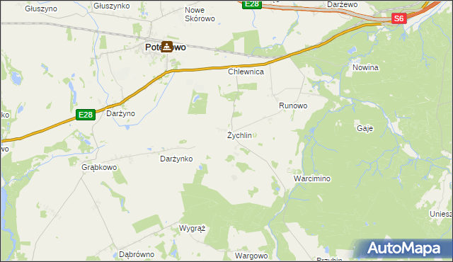 mapa Żychlin gmina Potęgowo, Żychlin gmina Potęgowo na mapie Targeo