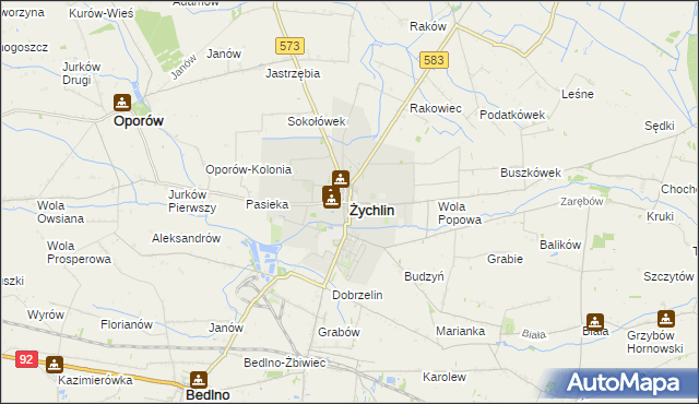 mapa Żychlin powiat kutnowski, Żychlin powiat kutnowski na mapie Targeo