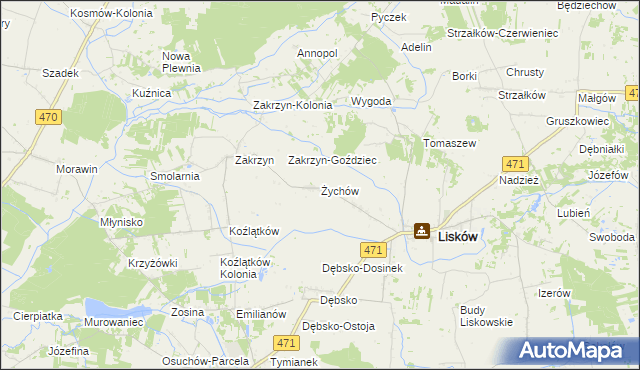 mapa Żychów, Żychów na mapie Targeo