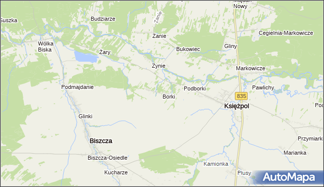 mapa Borki gmina Księżpol, Borki gmina Księżpol na mapie Targeo