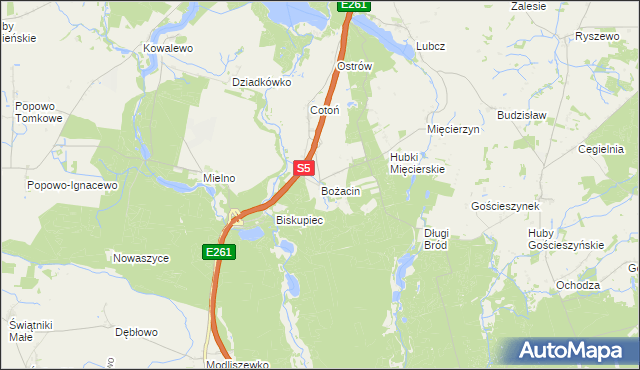 mapa Bożacin gmina Rogowo, Bożacin gmina Rogowo na mapie Targeo