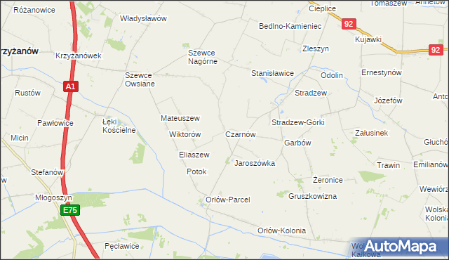 mapa Czarnów gmina Bedlno, Czarnów gmina Bedlno na mapie Targeo