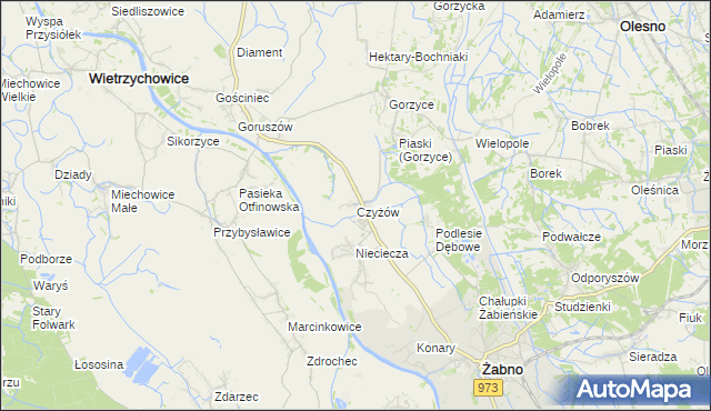 mapa Czyżów gmina Żabno, Czyżów gmina Żabno na mapie Targeo