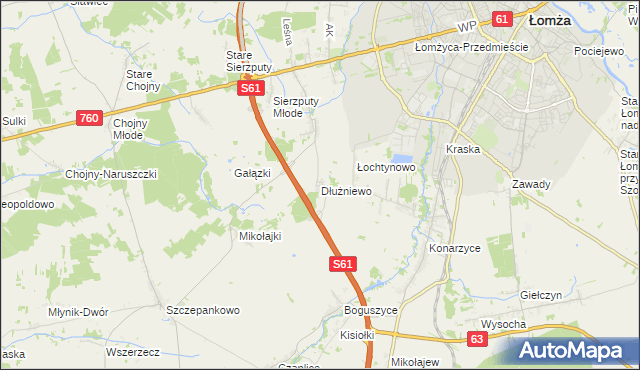 mapa Dłużniewo gmina Łomża, Dłużniewo gmina Łomża na mapie Targeo