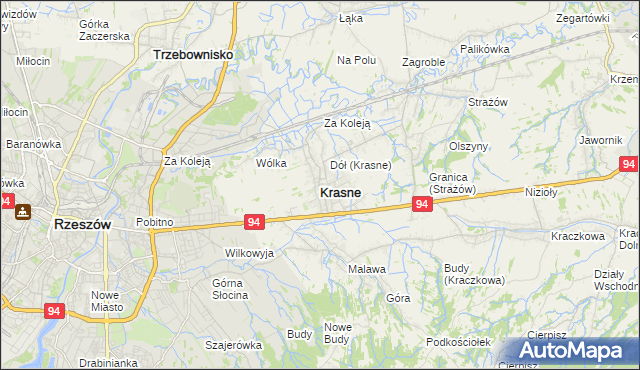 mapa Krasne powiat rzeszowski, Krasne powiat rzeszowski na mapie Targeo