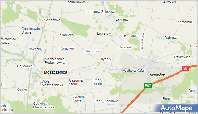 mapa Młynary gmina Wolbórz, Młynary gmina Wolbórz na mapie Targeo