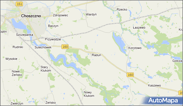mapa Raduń gmina Choszczno, Raduń gmina Choszczno na mapie Targeo