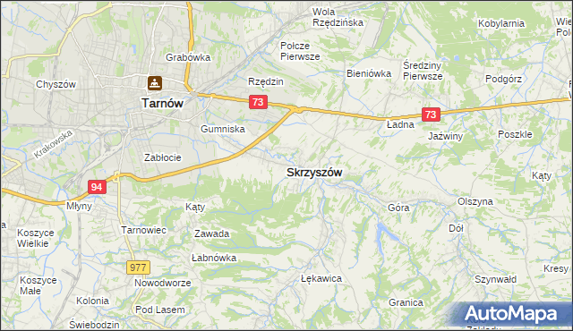 mapa Skrzyszów powiat tarnowski, Skrzyszów powiat tarnowski na mapie Targeo