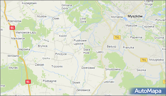 mapa Stara Huta gmina Koziegłowy, Stara Huta gmina Koziegłowy na mapie Targeo