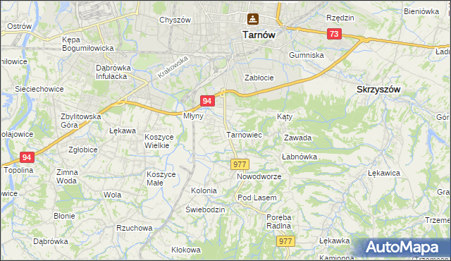 mapa Tarnowiec gmina Tarnów, Tarnowiec gmina Tarnów na mapie Targeo