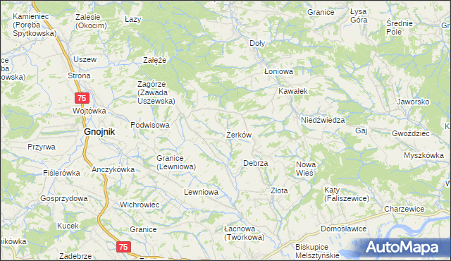 mapa Żerków gmina Gnojnik, Żerków gmina Gnojnik na mapie Targeo