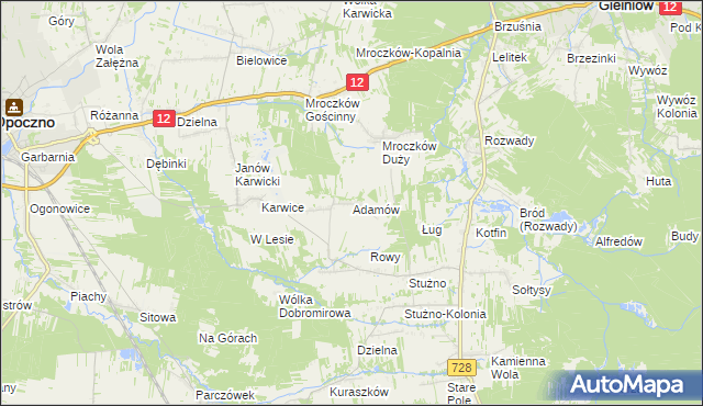 mapa Adamów gmina Opoczno, Adamów gmina Opoczno na mapie Targeo