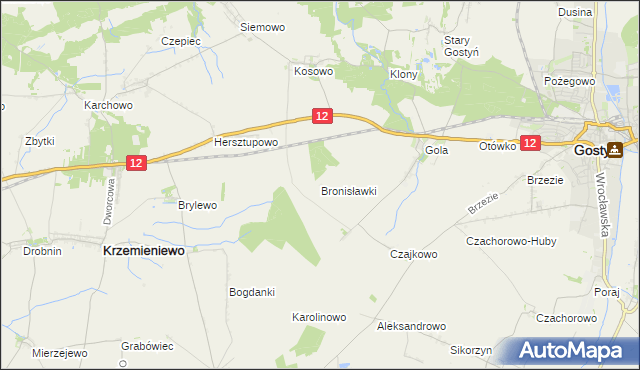 mapa Bronisławki gmina Gostyń, Bronisławki gmina Gostyń na mapie Targeo