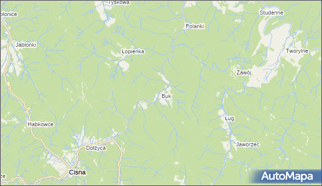 mapa Buk gmina Cisna, Buk gmina Cisna na mapie Targeo