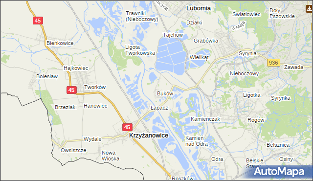 mapa Buków gmina Lubomia, Buków gmina Lubomia na mapie Targeo