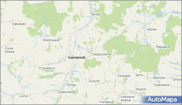 mapa Cieszanowice gmina Kamiennik, Cieszanowice gmina Kamiennik na mapie Targeo