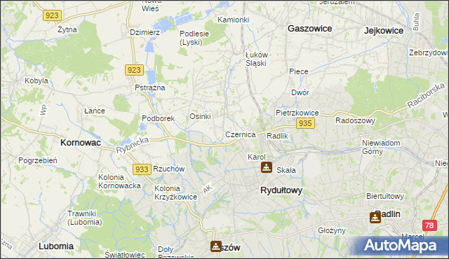 mapa Czernica gmina Gaszowice, Czernica gmina Gaszowice na mapie Targeo