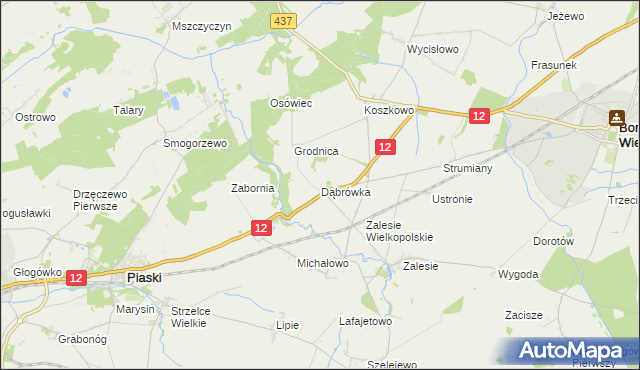 mapa Dąbrówka gmina Borek Wielkopolski, Dąbrówka gmina Borek Wielkopolski na mapie Targeo