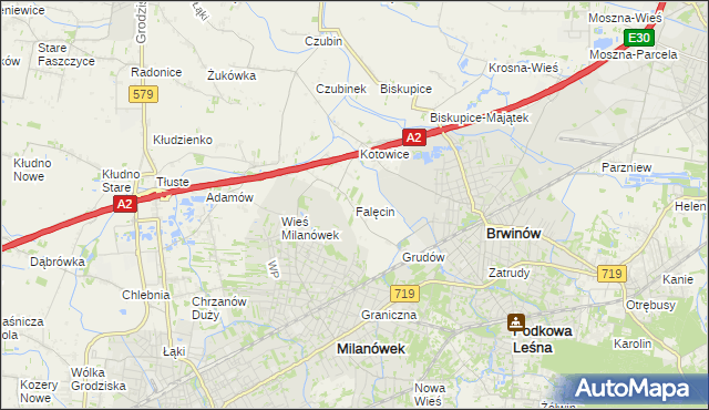 mapa Falęcin gmina Brwinów, Falęcin gmina Brwinów na mapie Targeo