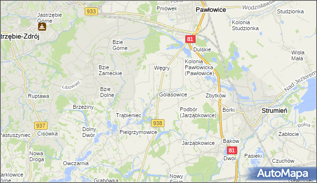 mapa Golasowice, Golasowice na mapie Targeo