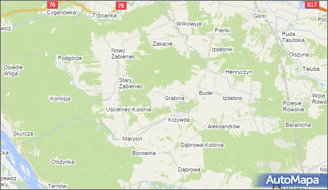 mapa Grabina gmina Łaskarzew, Grabina gmina Łaskarzew na mapie Targeo