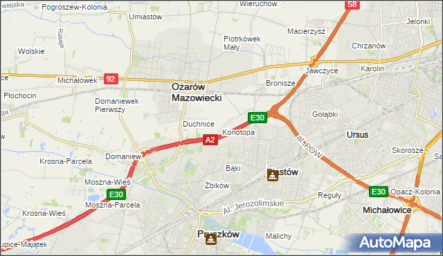 mapa Konotopa gmina Ożarów Mazowiecki, Konotopa gmina Ożarów Mazowiecki na mapie Targeo