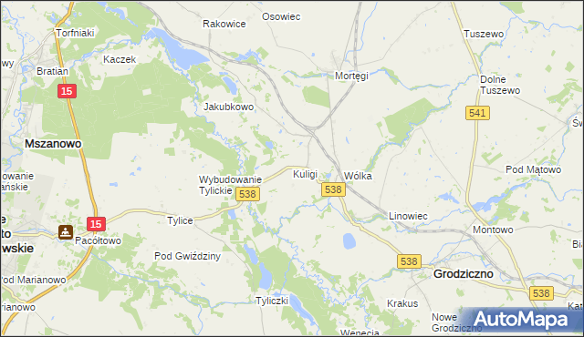 mapa Kuligi gmina Grodziczno, Kuligi gmina Grodziczno na mapie Targeo