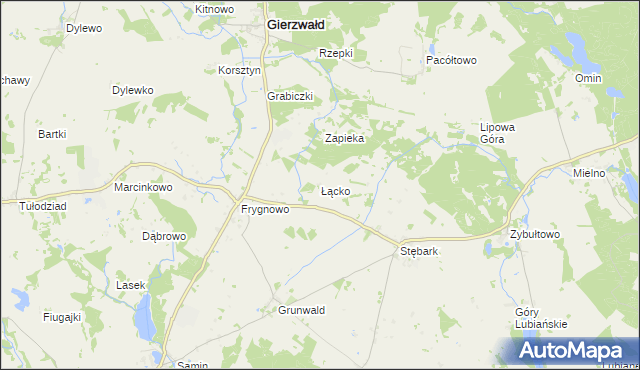 mapa Łącko gmina Grunwald, Łącko gmina Grunwald na mapie Targeo
